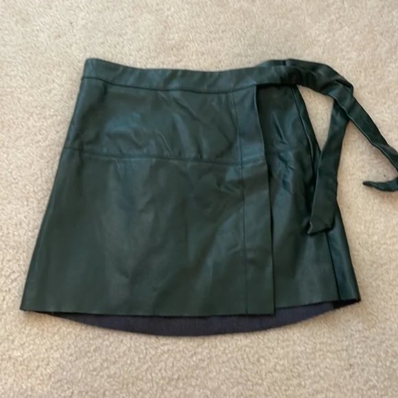 Lulus Daydream With Me Forest Green Vegan Leather Wrap Mini Skirt - Picture 5 of 7